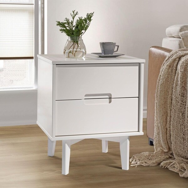 Walker Edison Furniture Walker Edison 20 in. 2-Drawer Groove Handle Wood Nightstand - White BR2DSLNSWH - main